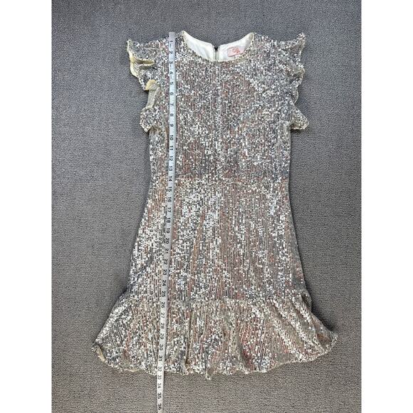 GB Girls Dress Silver Sequin Mini Flutter Sleeve Size 16 - Picture 7 of 7